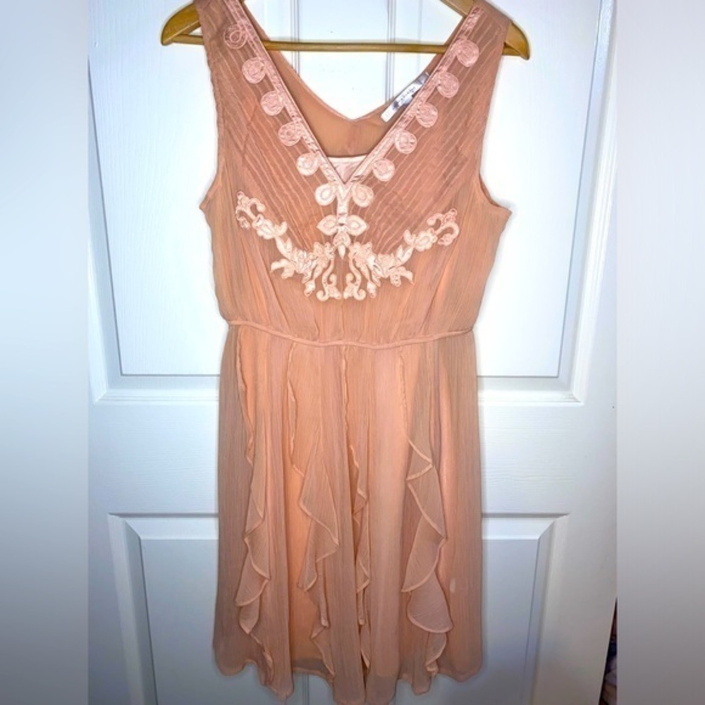 LC Lauren Conrad Salmon Pink Sleeveless Mini Dress with Slip, Vintage Inspired